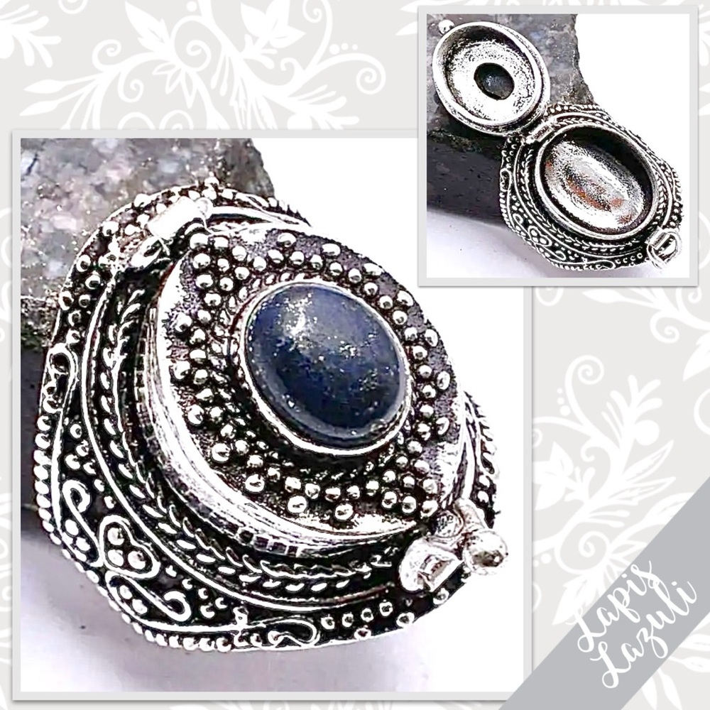 Lapis Lazuli Eclectic Silver Artisan Poison Ring, Size 8 (Royal Blue)